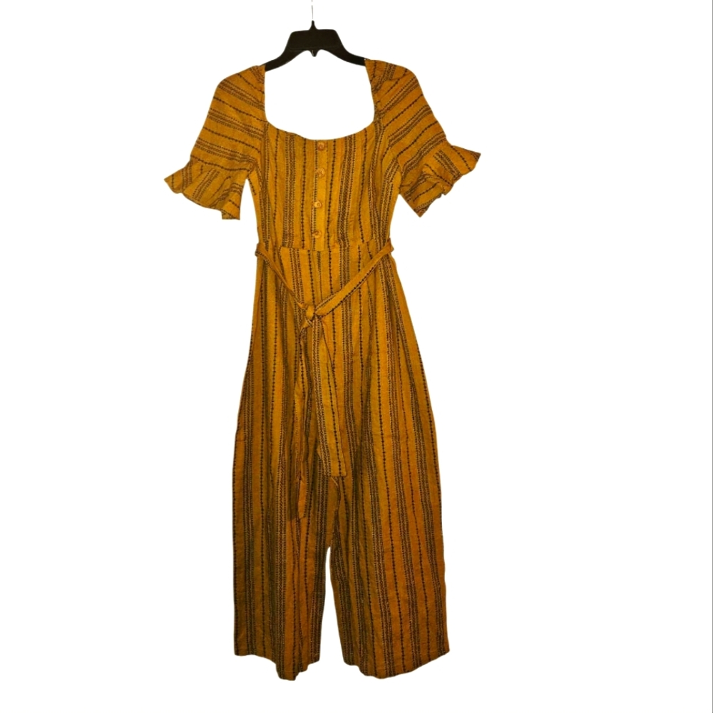 UMGEE Womens Striped Yellow Jumpsuit Med